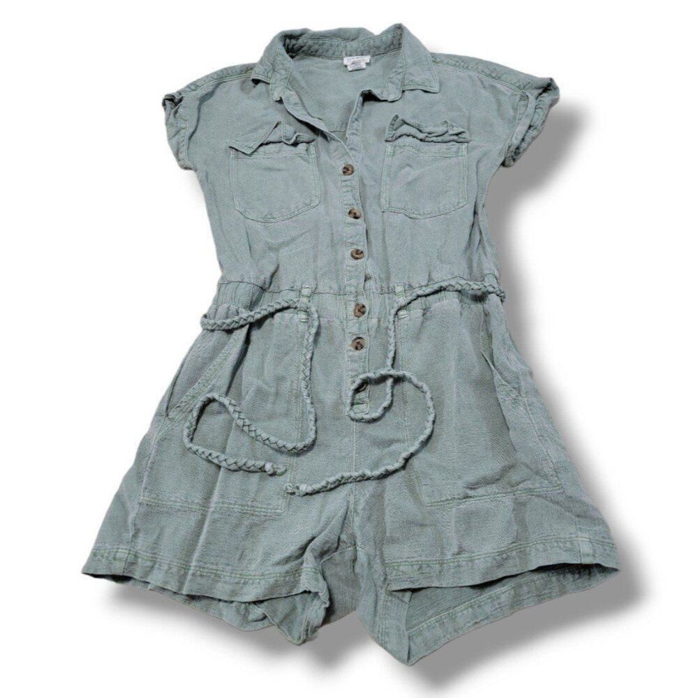 Nicole Miller New York Romper Size XS Casual Linen Lyocell Blend Braided Belt